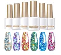 Solpicchice gel Colori glitter, smalto per unghie gel glitter - 6x smalto per unghie lucido con paillettes - Shimmer Manicure Varnish, Immergiti dal top coat, Accessori per il trucco per donne per don
