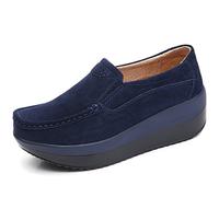 Solshine - Mocassini da donna in pelle scamosciata con zeppa e tacco a cuneo, leggeri, senza lacci, scarpe casual, sneakers, Blu scuro, 39.5 EU