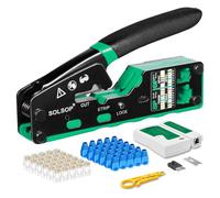 Solsop Pinza crimpatrice RJ45 passante, Cat6, per connettore Cat5, Cat5e, Cat6, 8P8C, strumento di crimpatura RJ45 tutto in uno e tester LAN