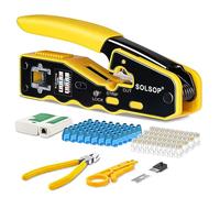 Solsop Tester per cavi di rete RJ45 Crimp Tool Passa attraverso Cat5 Cat5e Cat6 Kit di strumenti di crimpatura, 50PCS Passa attraverso connettori, Mini spellafili, Pinze taglierina
