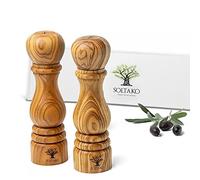 SOLTAKO Macina sale e pepe in legno d'ulivo - Set di 2 macinaspezie - Macinino manuale - Sale e pepe di qualità premium - Autentico legno d'ulivo - Accessori da cucina