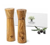 SOLTAKO Macina sale e pepe in legno d'ulivo - Set di 2 macinaspezie - Macinino manuale - Sale e pepe di qualità premium - Autentico legno d'ulivo - Accessori da cucina