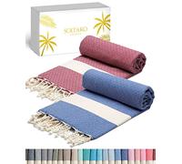 SOLTAKO Telo Mare - Fouta XXL - Asciugamano da spiaggia anti-sabbia - Telo da bagno per Hammam, Sauna, Yoga, Picnic - Fouta Beach 100x200 cm - Lenzuolo 2 Persone (Borgogna & Blu Royal, 1)