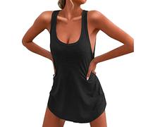 SoLu DAY8 Abiti Eleganti Corti Estivi Vestito Estivo da Donna Taglie Forti con Canotta Tinta Unita Mini Abito con Scollo a U in Cotone con Orlo Irregolare Abito da Spiaggia con Spalle Scoperte