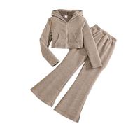SoLu DAY8 Tuta Completa Bambino Invernale 7-12 anni Pantaloni a Zampa E Felpa Con Cappuccio Zip Larghi Baggy Tute Ragazza Bambine Inverno Outfit Comodi Eleganti Sportiva Jogging (Grey, 10-11 Years)