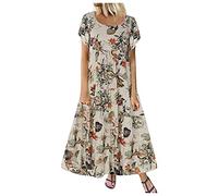 SoLu DAY8 Vestiti Donna Lunghi Estivi Taglie Forti Manica Corta Girocollo Comodo Maxi Abito Donna Vintage Stampa Vestito Donna Spiaggia Mare Vacanze Casual (Arancione, L)