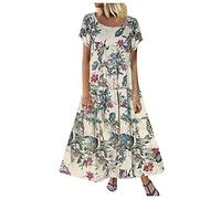 SoLu DAY8 Vestiti Donna Lunghi Estivi Taglie Forti Manica Corta Girocollo Comodo Maxi Abito Donna Vintage Stampa Vestito Donna Spiaggia Mare Vacanze Casual (Viola, XL)