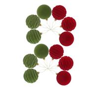 SOLUSTRE 12 Pezzi Palline Natale Rosse e Verdi Floccate Decorazioni Natalizie Riutilizzabili per Albero e Addobbi Festivi con Design