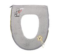 SOLUSTRE 1pezzi Toilet Seat Pad Warm Grey with Handle Soft And Washable Cartoon Embroidered Lamb Fleece for Comfort And Practical Use