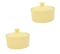 SOLUSTRE 2 Pezzi Ciotola da Forno Ceramica con Coperchio Resistente e Liscia per Budini Dessert e Cottura Al Vapore Adatta per Casa e Ristorante Colore Giallo