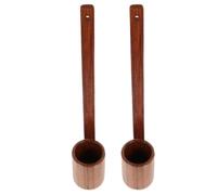SOLUSTRE 2Pezzi Vintage Soy Sauce Dipper in Legno con Manico Lungo, Fondo Piatto, per Misurare e Versare in Cucina e Ristorante