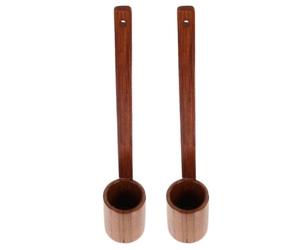 SOLUSTRE 2Pezzi Vintage Soy Sauce Dipper in Legno con Manico Lungo, Fondo Piatto, per Misurare e Versare in Cucina e Ristorante