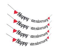 SOLUSTRE 4 Pezzi Festone per Anniversario di Matrimonio con Glitter Nero e Cuori Scarlatti Decorazione Romantica Facile da Appendere per Feste e Celebrazioni Speciali