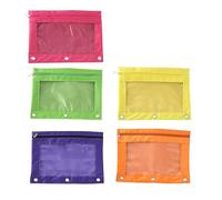 SOLUSTRE Astuccio Portapenne Zip Riutilizzabile in Tela Canvas, Grande Capacità Tre Fori e Due Scomparti, per Raccoglitori ad Anelli Standard, Confezione da 5 Pezzi