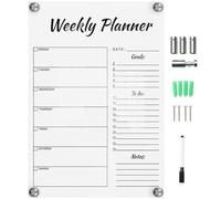 SOLUSTRE Bacheca Settimanale Trasparente in Acrilico Lavagna Cancellabile, Pannello Espositivo per Appunti Scritti a Mano, Lavagnetta Portatile per Ufficio e Studenti Accessori Inclusi