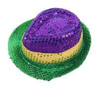 SOLUSTRE Cappello Fedora con paillettes giallo verde viola per feste Mardi Gras morbido e confortevole cappello da cowboy glitterato per uomini donne latino jazz accessorio versatile festival