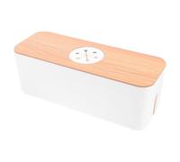 SOLUSTRE Contenitore Organizer per Cavi Rotondo in Legno e Plastica, Scatola Porta Cavi Bianca per Gestione e Protezione Fili, per Casa e Apparecchi Gaming