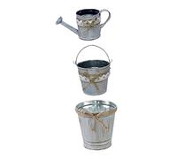 SOLUSTRE Contenitori Decorativi per Fiori per Balcone e Decorazione Casa Set 3 Secchi in Ferro Argento Design Retrò