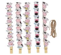 SOLUSTRE Eleganti Fermagli per Foto A Forma di Mucca in Legno 5 Set da 10 Pezzi Porta Memo Decorativi con Spago