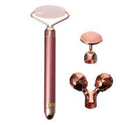 SOLUSTRE Massaggiatore Facciale Riduce Occhiaie e Rughe Rullo in Cristallo di Jade Rosa e Lega di Zinco 3-in-1 per del Viso degli