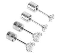 SOLUSTRE Orecchini Chic e Moderno Zirconi in Acciaio Inossidabile 2 Paia Donna Argento Design a Doppio Buco per Ragazze e Donne