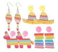 SOLUSTRE Orecchini Pendenti Messicani in Acrilico Leggeri, Set da 4 Paia a Tema Fiesta per Feste Estive di Carnevale, Accessori Decorativi per Donna e Feste a Tema Messicano