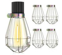 SOLUSTRE Paralume a Gabbia in Ferro Argento 5 Pezzi per Lampada Industriale Vintage, Protezione Bulbo Antirottura, Prolunga Vita Lampadina, per Fabbrica e Fattoria