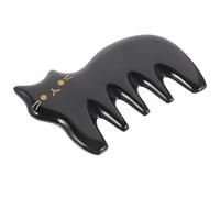SOLUSTRE Pettine per Massaggio Gua Sha in Corno Nero Naturale, 5 Denti per Scraping e Stimolazione, Comodo da Impugnare, per Viso e Schiena