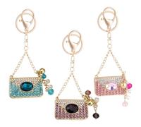 SOLUSTRE Portachiavi Portafoglio Ciondolo a Forma di Borsa 3 Pezzi Strass Colorati Rosa Blu Viola, Accessori Decorativi per Borsa e Zaino, Charm Scintillante per Donna e Auto