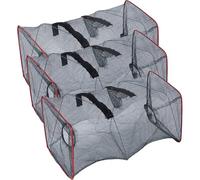 SOLUSTRE Rete per Pesca a Due Fori in Nylon Resistente e Portatile, Trappola per Aragoste e Gamberi, Confezione da 3 Pezzi per Uso All'aperto Colore Casuale