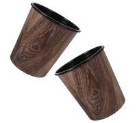 SOLUSTRE Set 2 Pezzi Cestini Pattumiera Rotondi in Plastica Effetto Legno Marrone 7l per Cucina e Bagno Facile da Pulire Stile Rustico Vintage