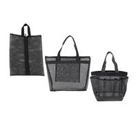 SOLUSTRE Set 3 Pezzi Borsa da Toilette da Viaggio in Poliestere Nero, Leggera e Portatile, per Casa e Spiaggia Design a Rete per Organizzazione Trucco