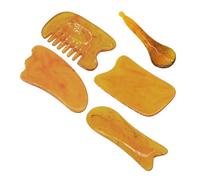 SOLUSTRE Set 5 Pezzi Tavole Gua Sha in Resina e Cera D'api, Strumento Massaggiante per Schiena e Piedi Superficie Liscia per Ridurre Dolori Muscolari