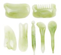 SOLUSTRE Set 7 Pezzi Strumento Gua Sha per Massaggio Viso e Corpo in Resina Artificiale Verde, Promuove Circolazione e Produzione di Collagene, per Trattamenti di Bellezza Stili multipli