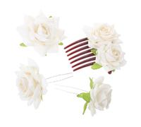 SOLUSTRE Set Accessori Chioma Sposa con Rose Bianco, Pettine Laterale a 7 Denti e 2 Fermagli a U Leggeri e Portatili per Feste e Viaggi Eleganti