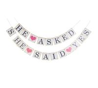 SOLUSTRE Striscione He Asked She Said Yes per Decorazioni Matrimonio e Feste con Accessorio Fotografico Bianco