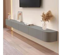 Soluti - Moderno supporto per TV sospeso con 3 cassetti, in legno di quercia massiccio, completamente assemblato, elegante finitura grigia, 300 cm, perfetto per il soggiorno