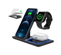 Soluzione di ricarica innovativa, supporto di ricarica wireless 3 in 1 Fast con design pieghevole da viaggio, area di ricarica a doppia bobina,