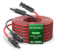 Solvazcable Cavo di prolunga per pannello solare con connettori femmina e maschio impermeabili, 10 AWG/12 AWG, 3 m, 6,1 m, 9,1 m, 15,2 m, per pannelli solari e sistemi fotovoltaici (rosso e nero)