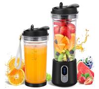 SOLVIEW Frullatore Portatile,300W Mini Frullatore Portatile Lama a 4 Punte in Acciaio Inox, 500ml Frullatore Smoothie, Caricatore USB-C con Cannuccia, Coperchio da Viaggio e Spazzola, Nero