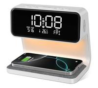SOLVIEW Sveglia Digitale, Sveglia da Comodino con Ricarica Wireless 15W, Display LED Temperatura/Data/2 Allarme/Snooze Regolabile/ 12/24Ore, Sveglia Luminosa con Touch Dimmerabile per Adulti e Bambini