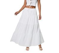 SOLY HUX Gonna lunga da donna, estiva, boho, maxi, linea A, casual, a più strati, per il tempo libero, per le vacanze, la spiaggia con nodo, bianco, XS