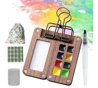 Solysta - Tavolozza di colori da viaggio, per avventure e colori ready, set di mini colori acquerelli, con clip, in legno portatile (8 griglie)