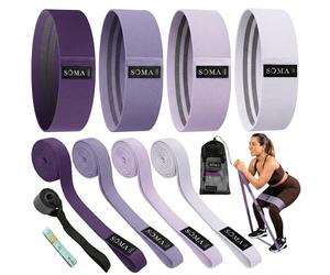 Sōma Elastici Fitness - Elastico Palestra Antiscivolo + Resistenti per Tonificare - Elastici Palestra per allenamento della Forza/Pilates/Fitness. Fascia Elastica in Tessuto (8 Elastici (Lilla))