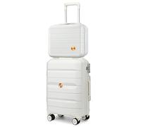 Somago 20" Carry On Luggage and 14" Mini Cosmetic Cases Travel Set Lightweight Polypropylene Suitcase with TSA Lock YKK Zipper Hardside Luggage with Spinner Wheels (2 Piece Set, Creamy White)