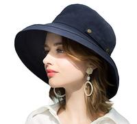 SomaLER Cappelli da Donna in Cotone a Tesa Larga UPF50 UV Ripiegabile Cappello da Spiaggia Estivo Secchio Cappello da Viaggio - Blu -