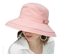 SOMALER Cappelli da Sole da Donna in Cotone a Tesa Larga UPF50+ UV Packable Beach Hat Summer Bucket cap per Viaggio, Decorazione Bottone-Rosa, Taglia Unica
