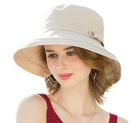 SOMALER Cappelli da Sole da Donna in Cotone a Tesa Larga UPF50+ UV Packable Beach Hat Summer Bucket cap per Viaggio, Decorazione Bottone-Beige, Taglia Unica
