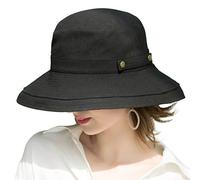 SOMALER Cappelli da Sole da Donna in Cotone a Tesa Larga UPF50+ UV Packable Beach Hat Summer Bucket cap per Viaggio, Decorazione Bottone-Nero, Taglia Unica