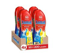 Somat Excellence Gel Lime e Limone 50 dosi (confezione da 4, totale 200 lavaggi), detergente sgrassante, lavastoviglie liquida automatica in bottiglia, sapone per piatti che rimuove lo sporco